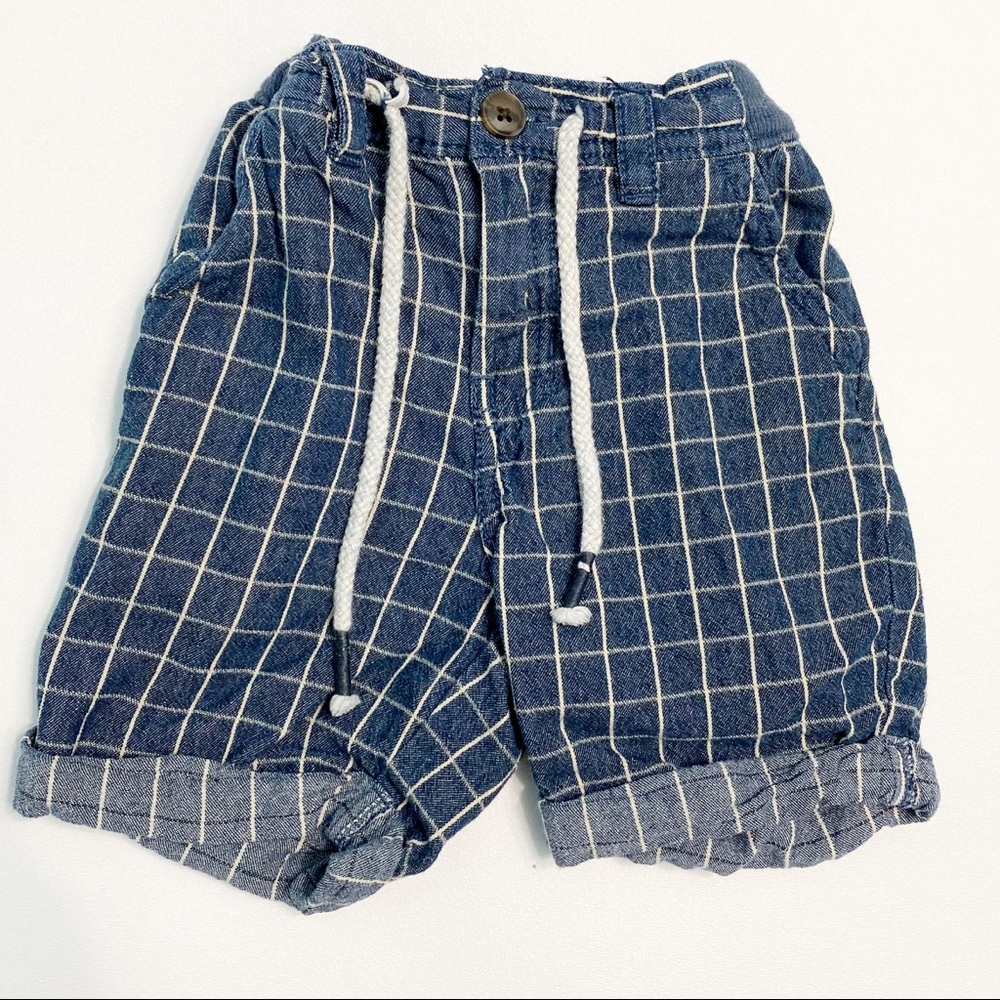 cat & jack | grid windowpane plaid cuffed drawstring denim shorts 2t